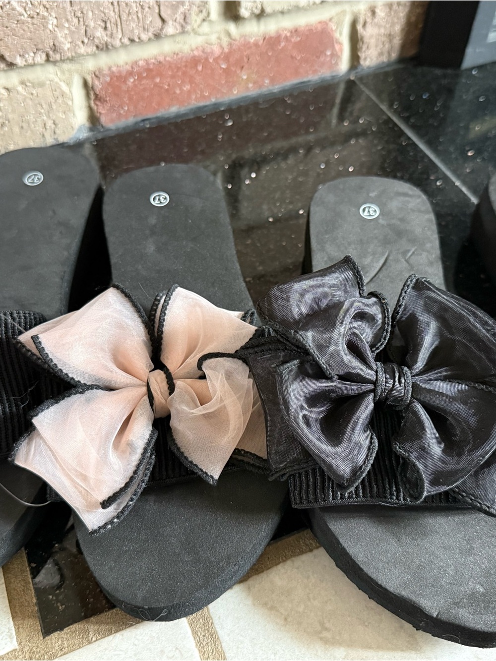 Black Bow Slide Sandals - Women's Casual Slip-On
